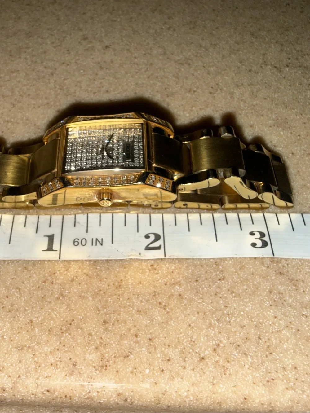 Croton Diamond Case Gold-Tone Rectangular Bracelet Watch Swiss Movement